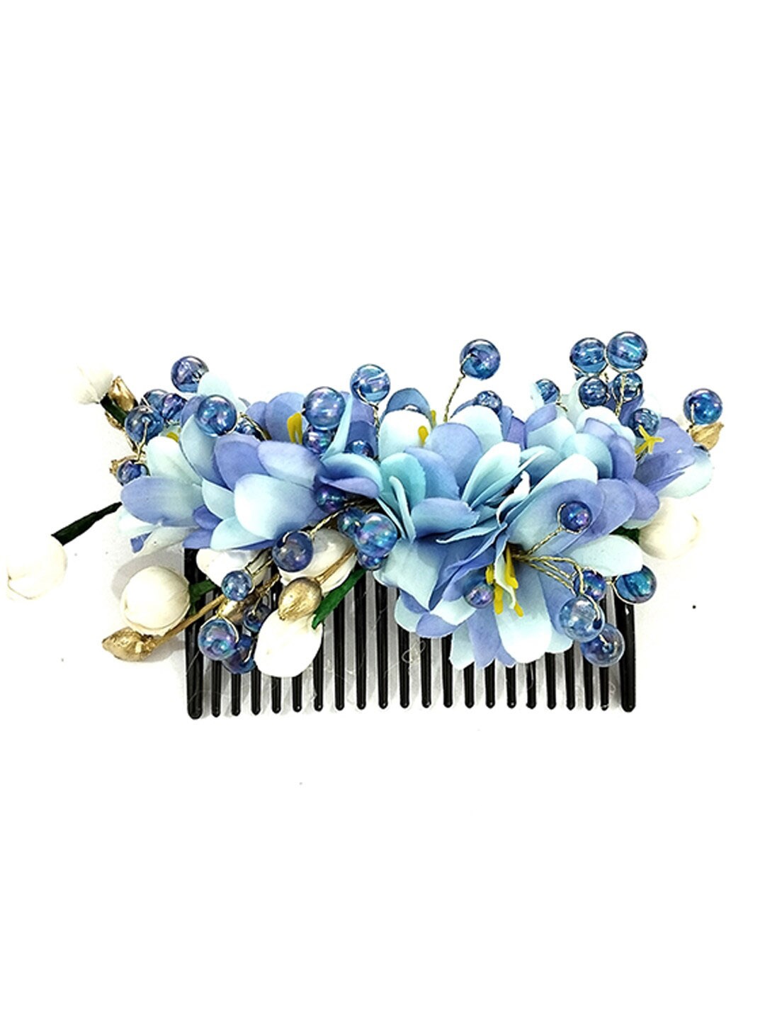 

Hair Flare Women Artificial Flower Embellished Comb Pin, Blue