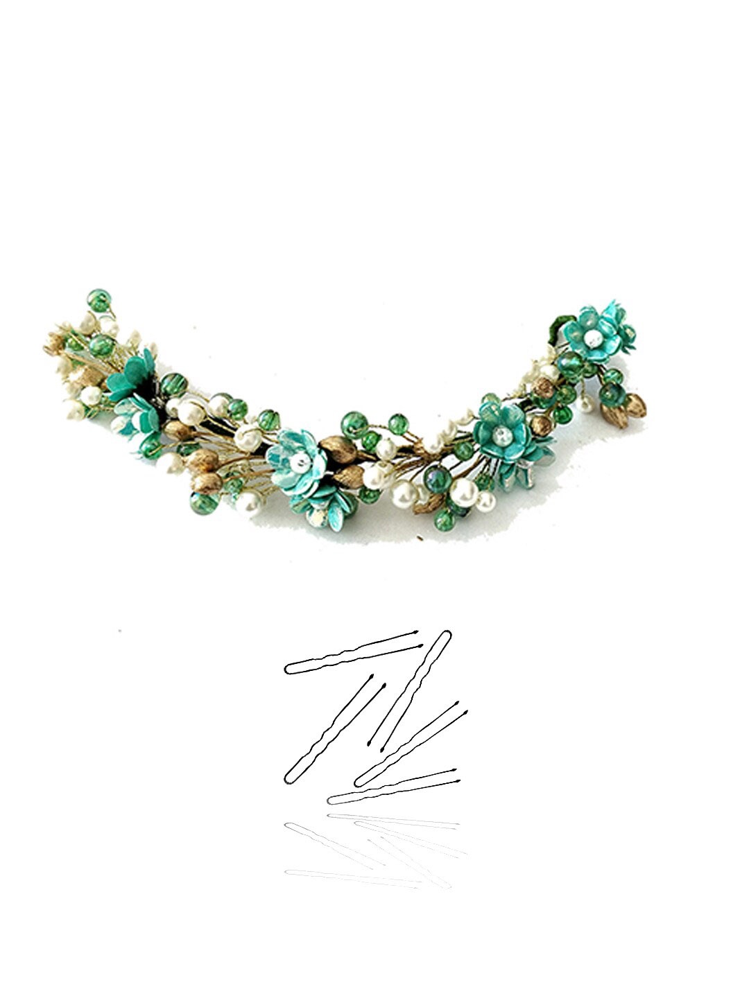 

Hair Flare Women Artificial Floral Beaded Hair Accessory Set, Green