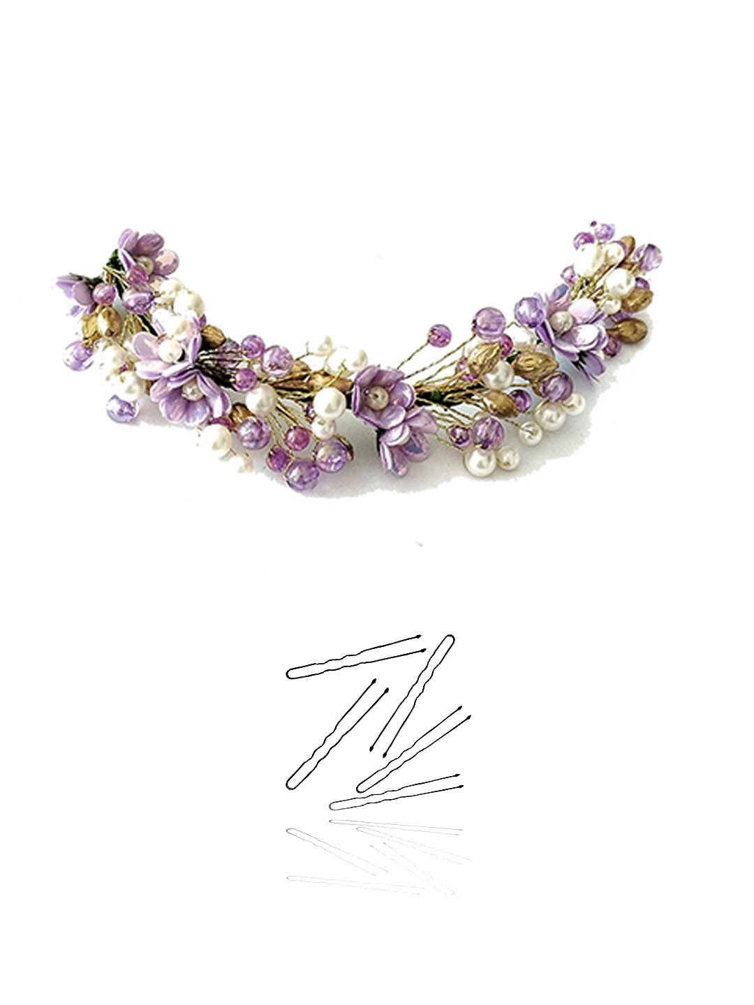 

Hair Flare Artificial Small Rose Flower Gajra Embellished Tiara, Purple