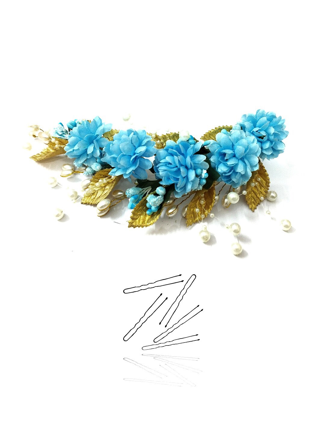 

Hair Flare Women Beaded Artificial Flower Hair Accessory, Blue
