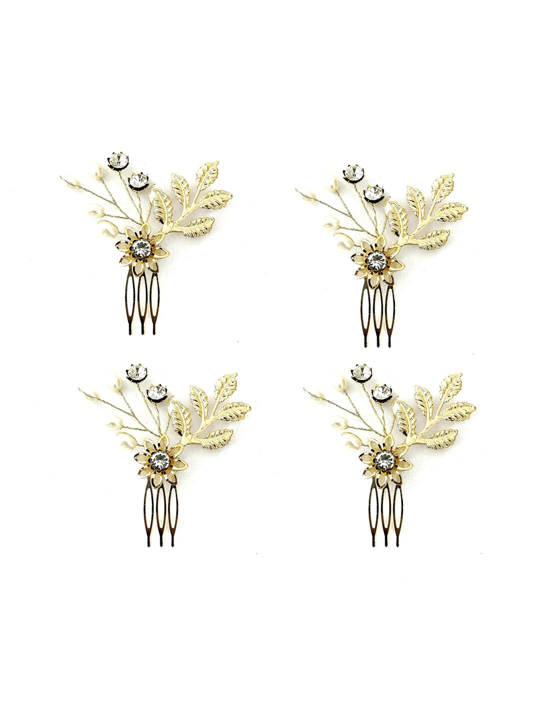 

Hair Flare Women 4Pcs Embellished Floral Metal Comb Pin, Gold