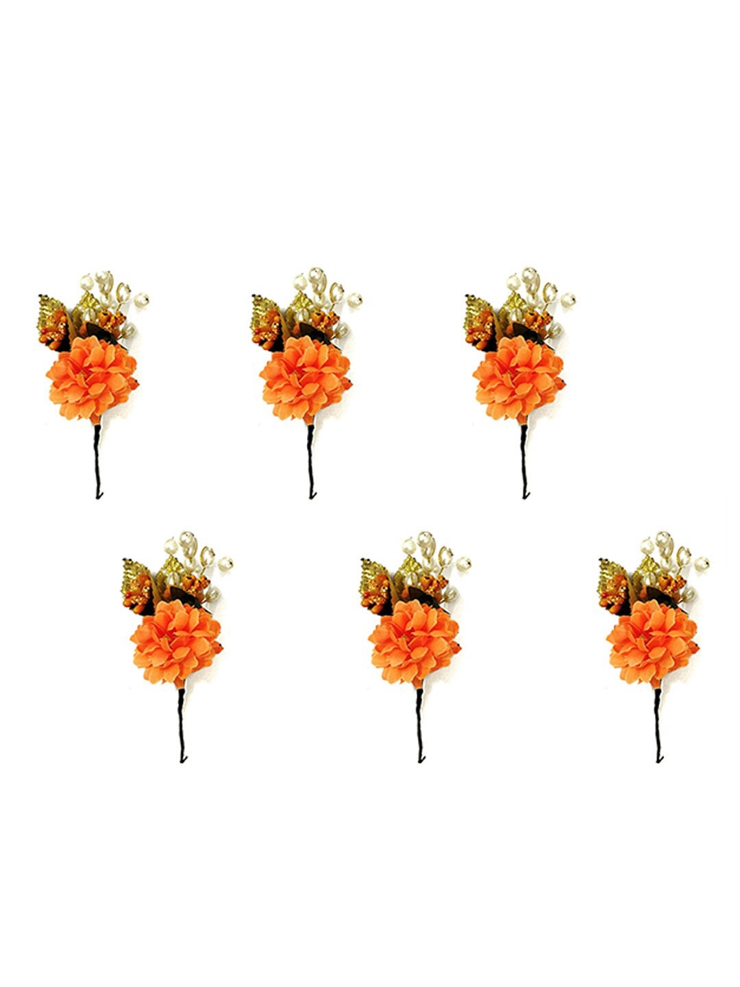 

Hair Flare Women Set of 6 Artificial Flower With Pearl Hair Accessory, Orange