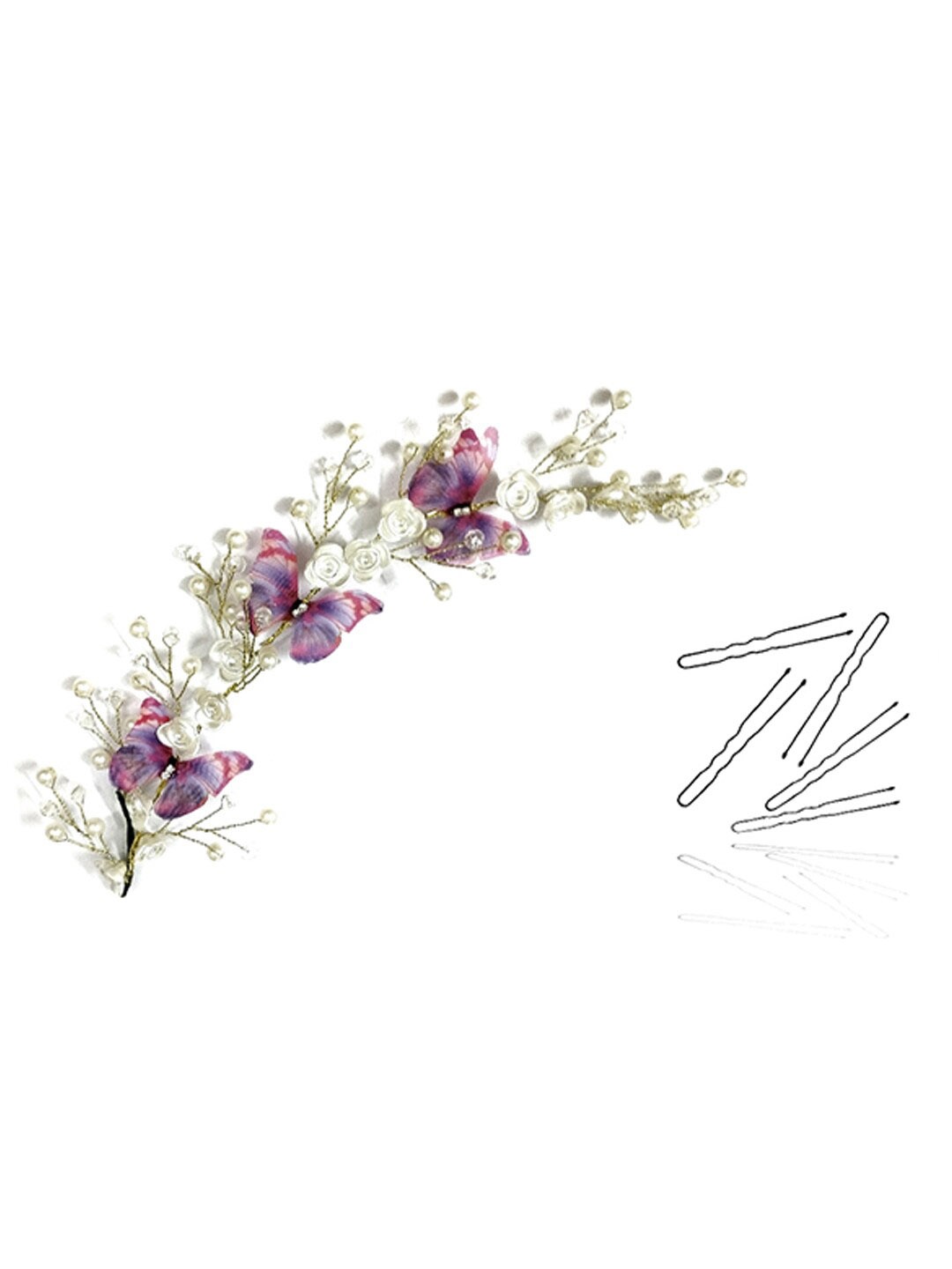 

Hair Flare Artificial Rose Flower & Butterfly Embellished Tic Tac Hair Clip, Pink