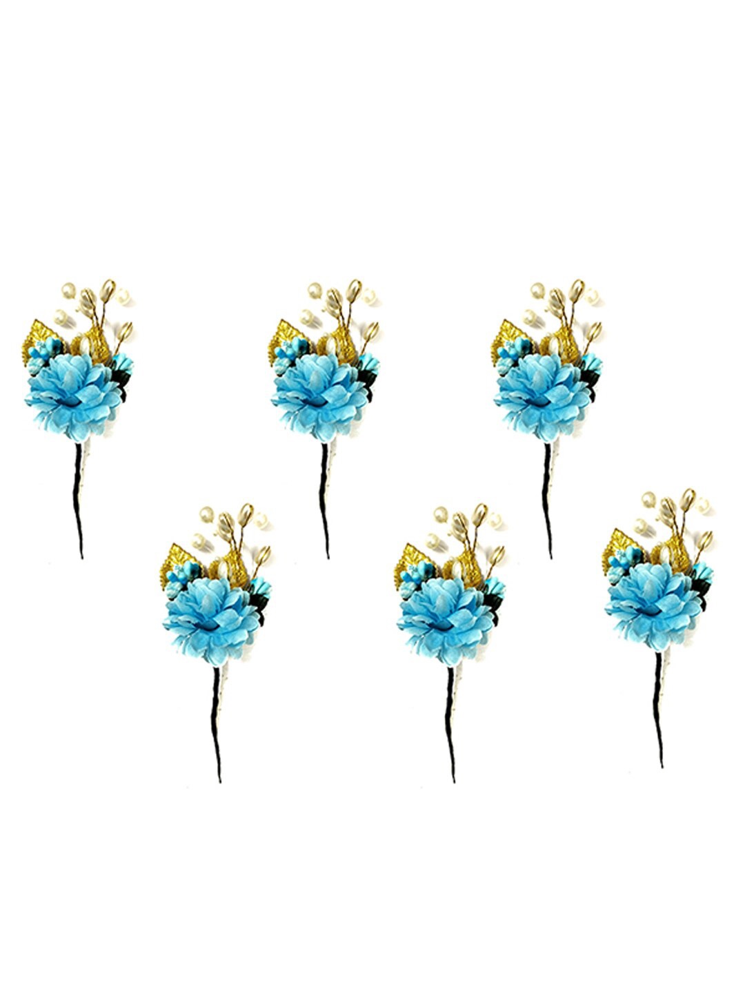 

Hair Flare Women Set of 6 Artificial Flower With Pearl Hair Accessory Set, Blue