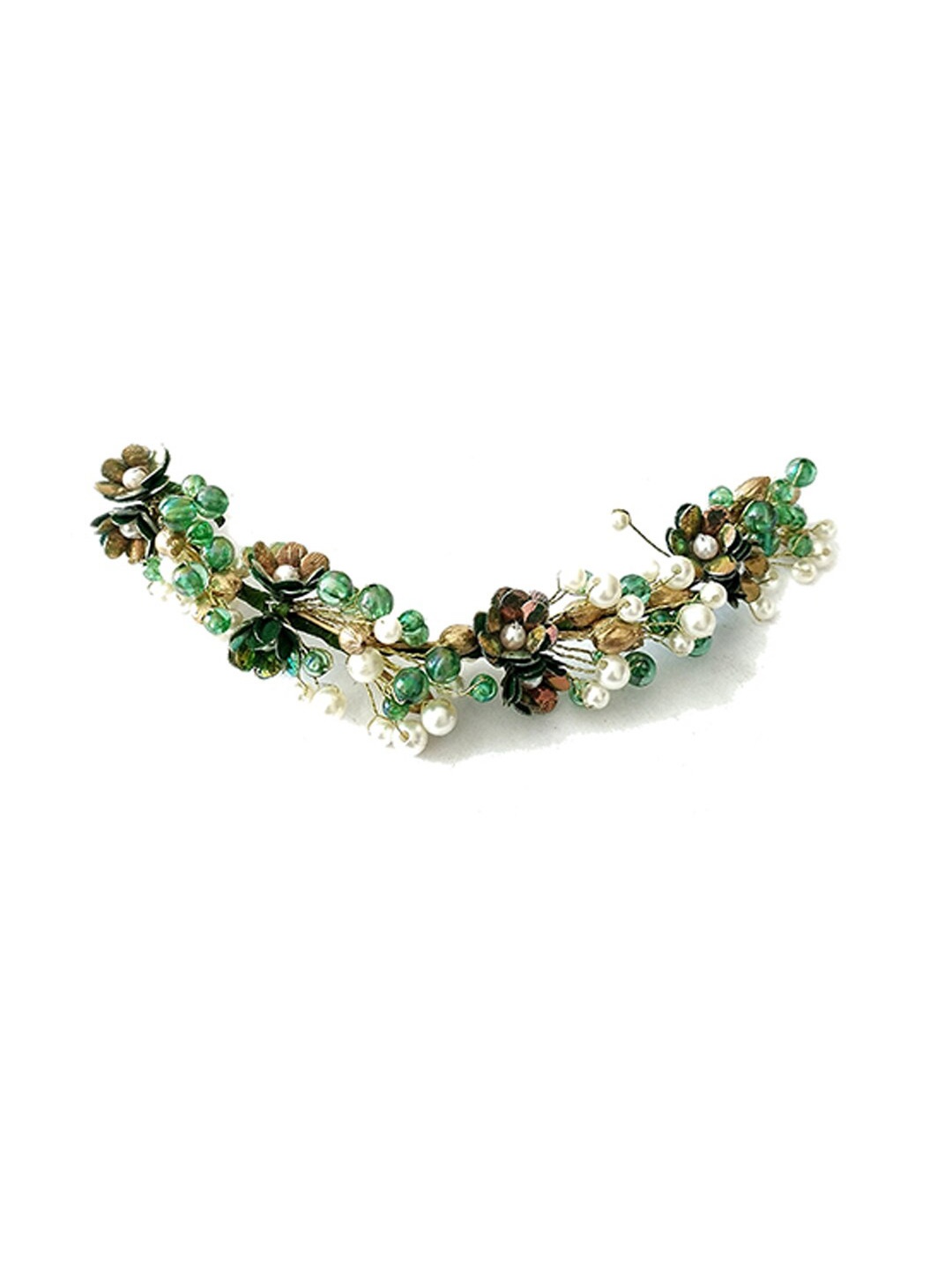 

Hair Flare Artificial Small Rose Flower Gajra Beaded Hair Accessory, Green