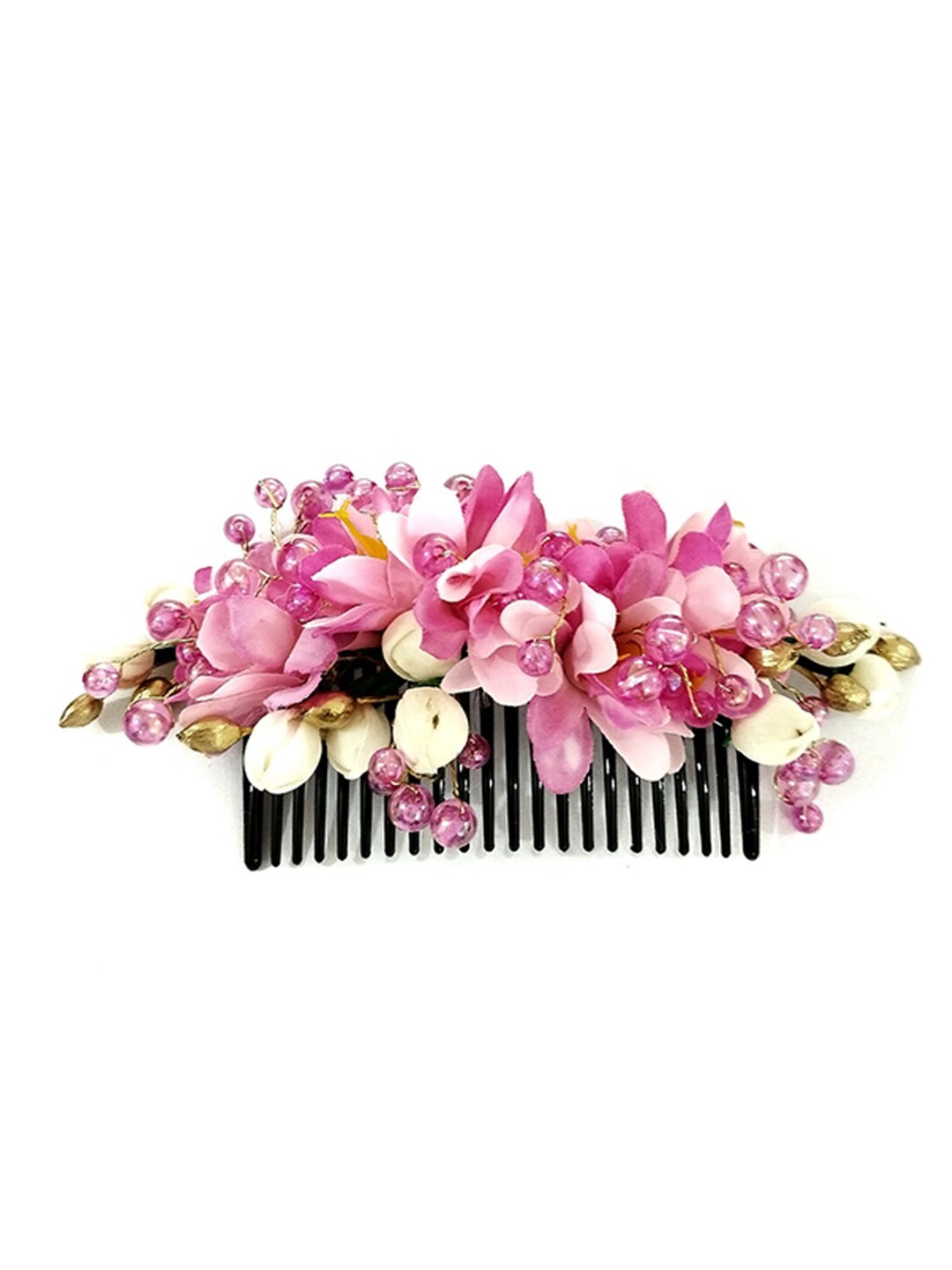 

Hair Flare Women Beaded Artificial Flower Comb Pin, Pink