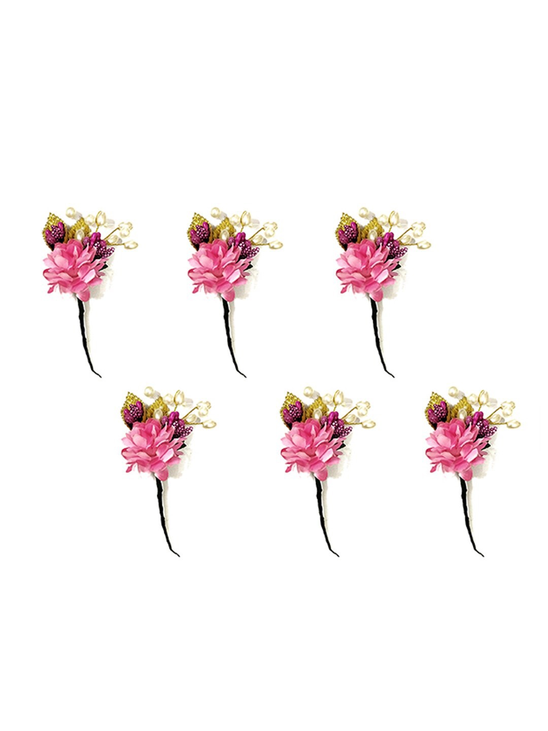 

Hair Flare Set of 6 Artificial Flower Beaded Hair Accessory, Pink