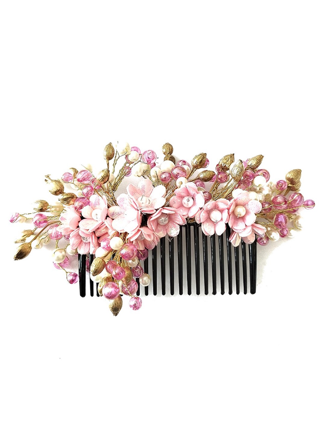 

Hair Flare Women Floral Beaded Comb Pin, Pink
