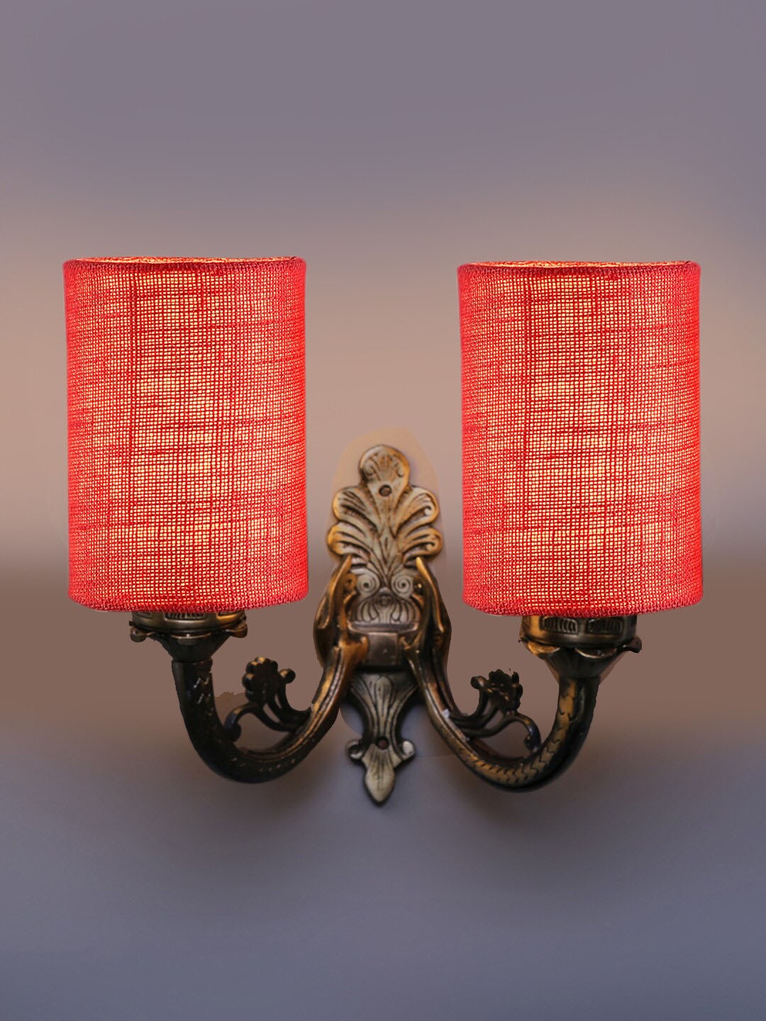 

Devansh Pink Textured Antique Wall Lamp With Jute Shade