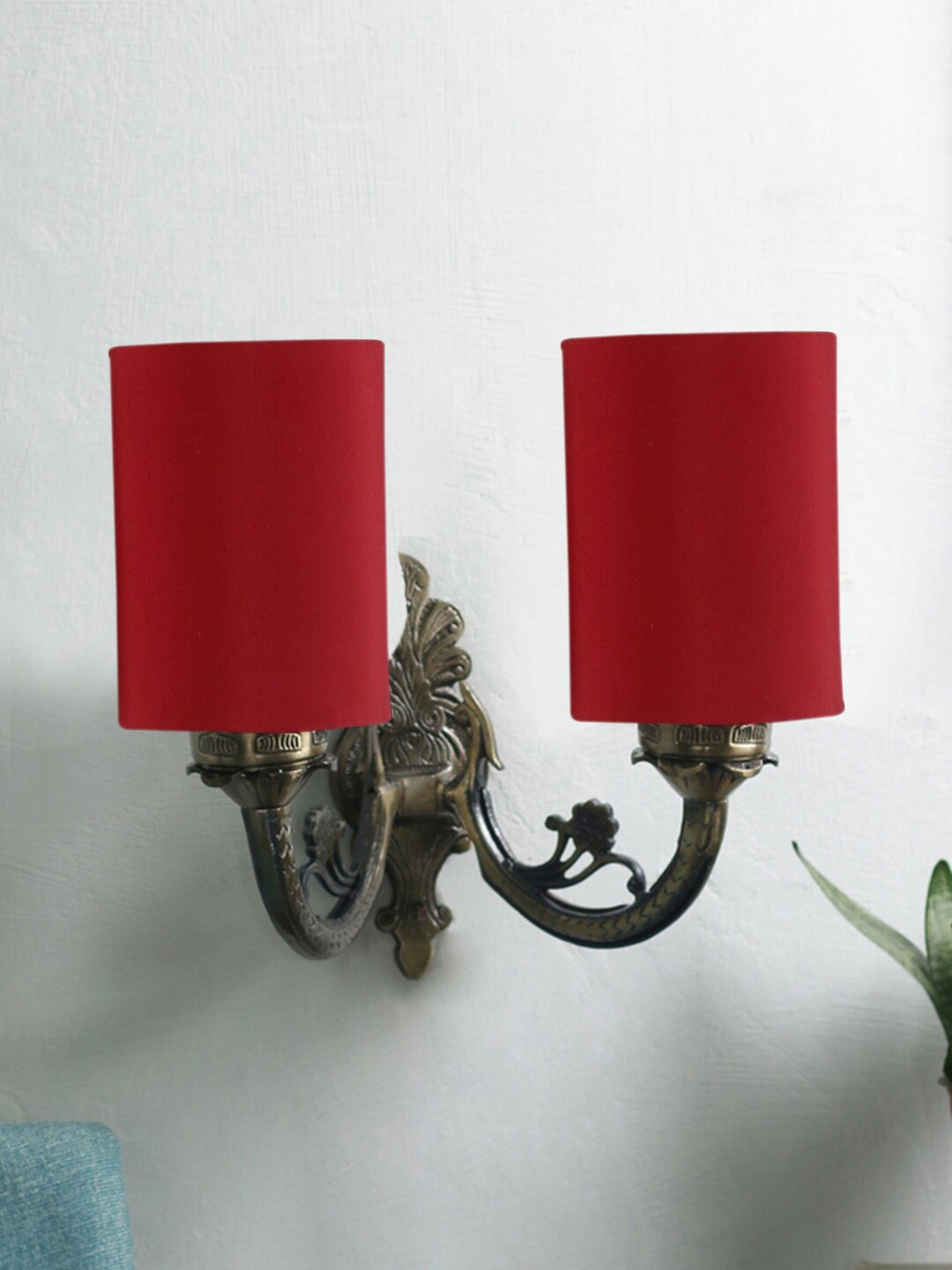 

Devansh Maroon & Gold-Toned Dual Antique Wall Lamp, Red