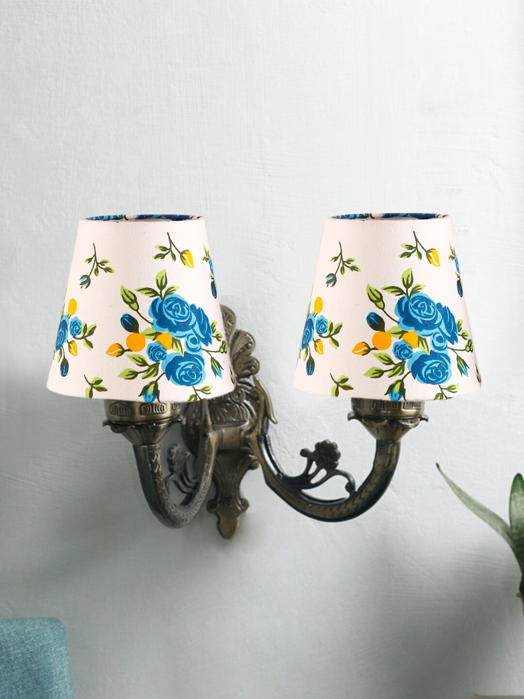 

Devansh White & Blue Printed Dual Antique Wall Lamp With Cotton Shade, Gold