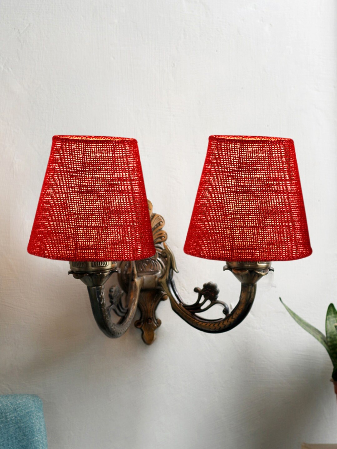 

Devansh Maroon Textured Antique Wall Lamp With Jute Shade