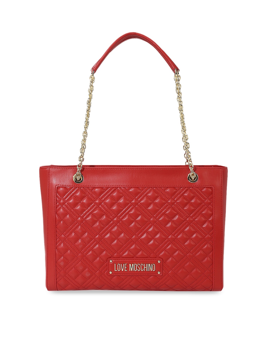 

LOVE MOSCHINO Textured Leather Structured Shoulder Bag With Quilted, Red