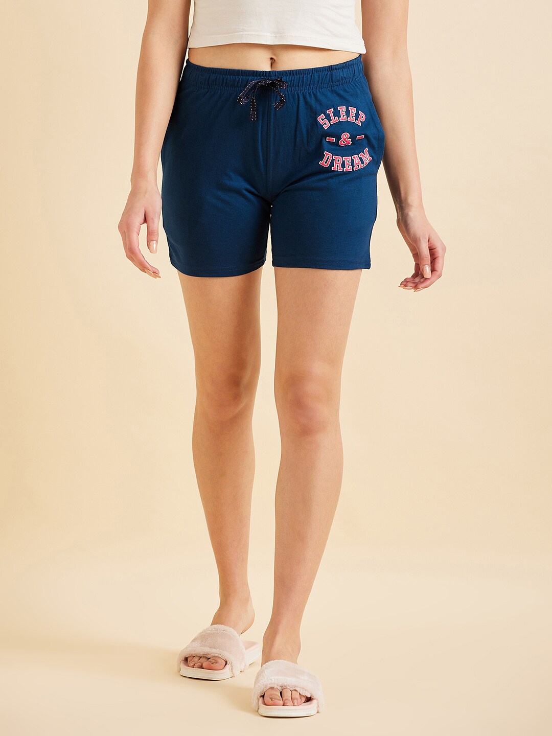 

Sweet Dreams Women Mid-Rise Embroidered Detail Lounge Shorts, Navy blue