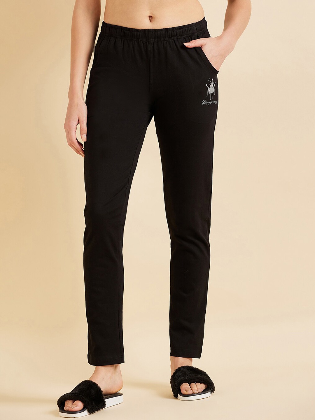 

Sweet Dreams Women Black Mid-Rise Slim Fit Lounge Pant