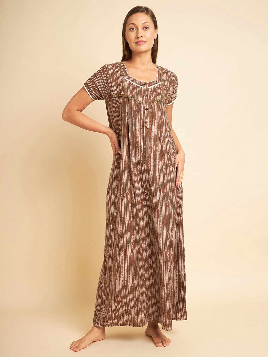 

Sweet Dreams Khaki Abstract Printed Maxi Nightdress