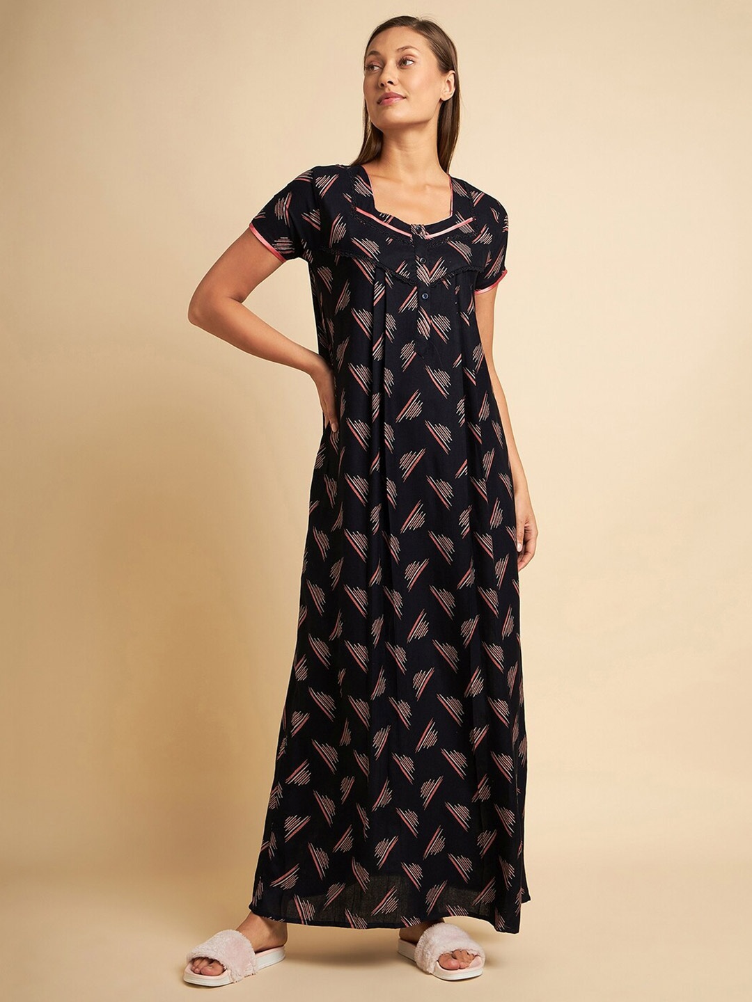 

Sweet Dreams Black Striped Maxi Nightdress