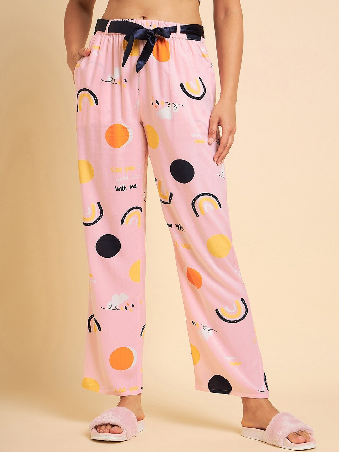 

Sweet Dreams Women Pink Printed Straight Fit Lounge Pants