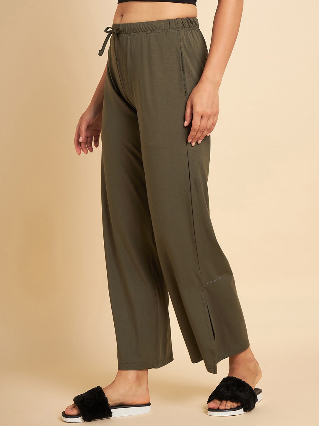 

Sweet Dreams Women Olive Green Mid-Rise Straight Fit Lounge Pants