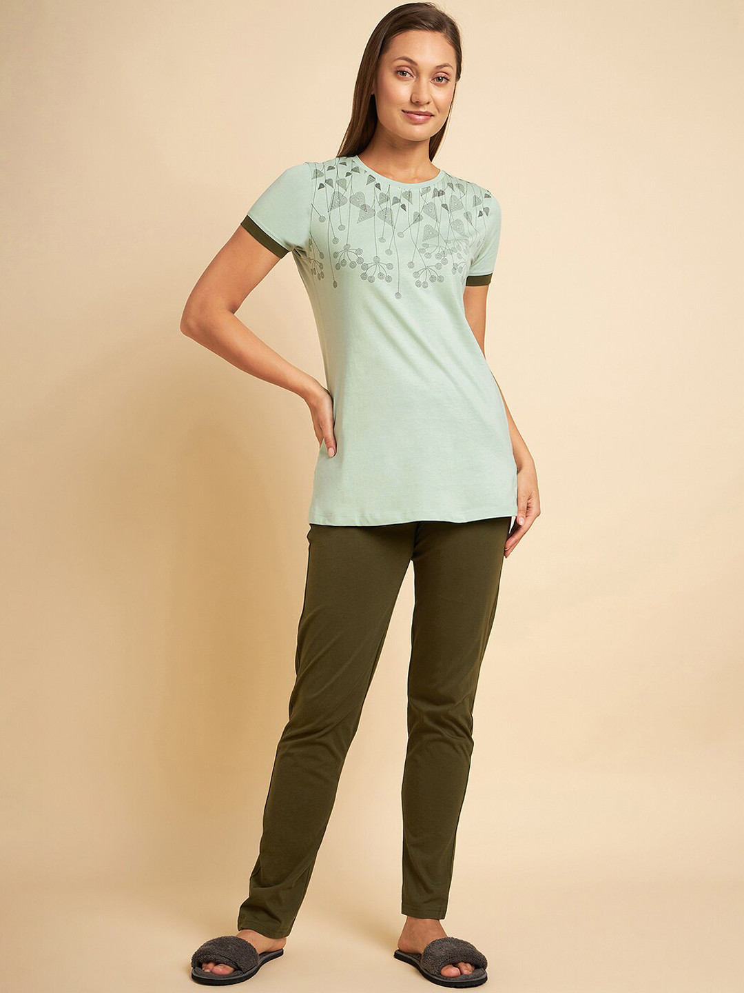 

Sweet Dreams Green Floral Printed Pure Cotton Night Suit