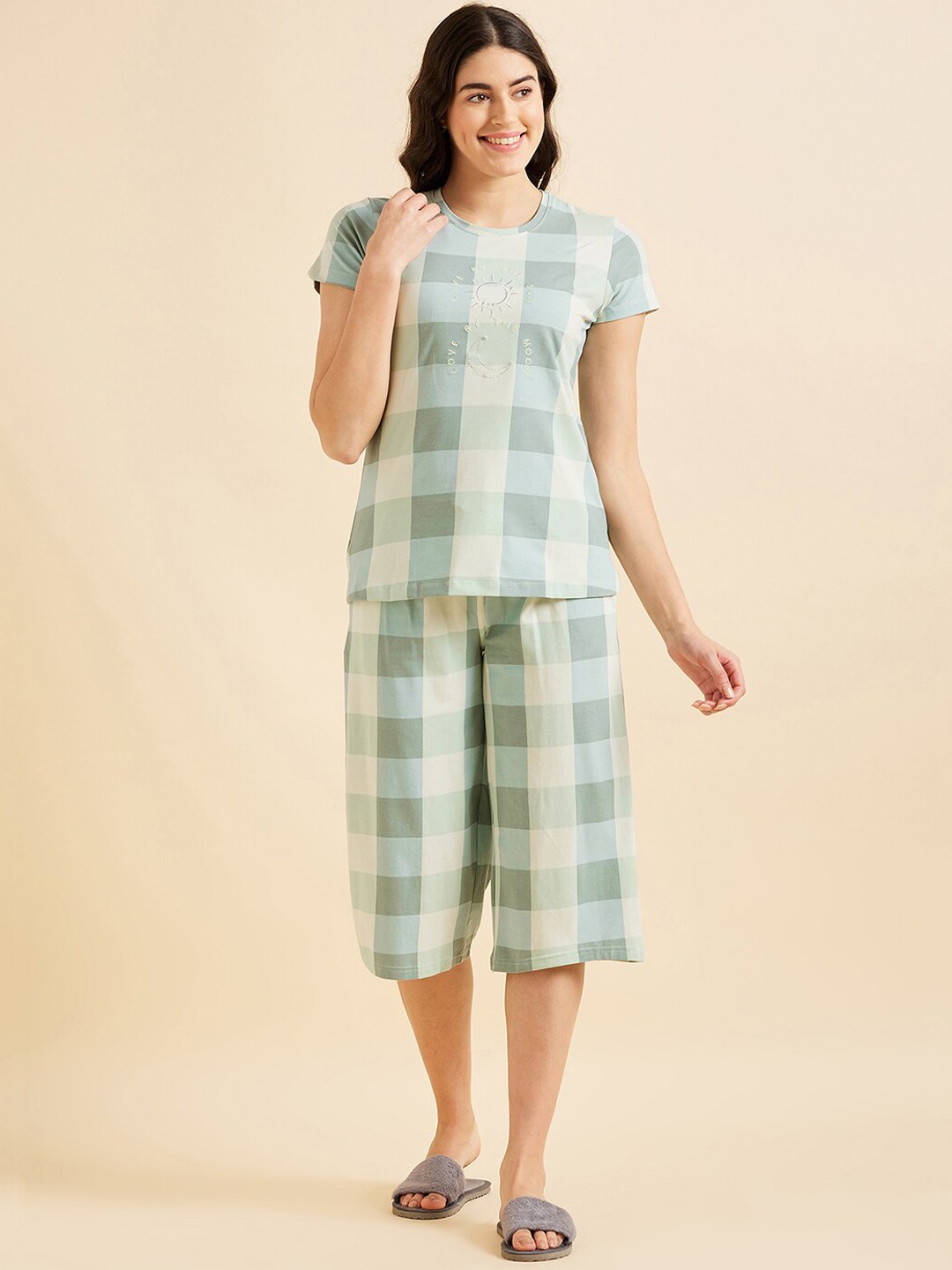 

Sweet Dreams Blue & White Checked Pure Cotton Night Suit