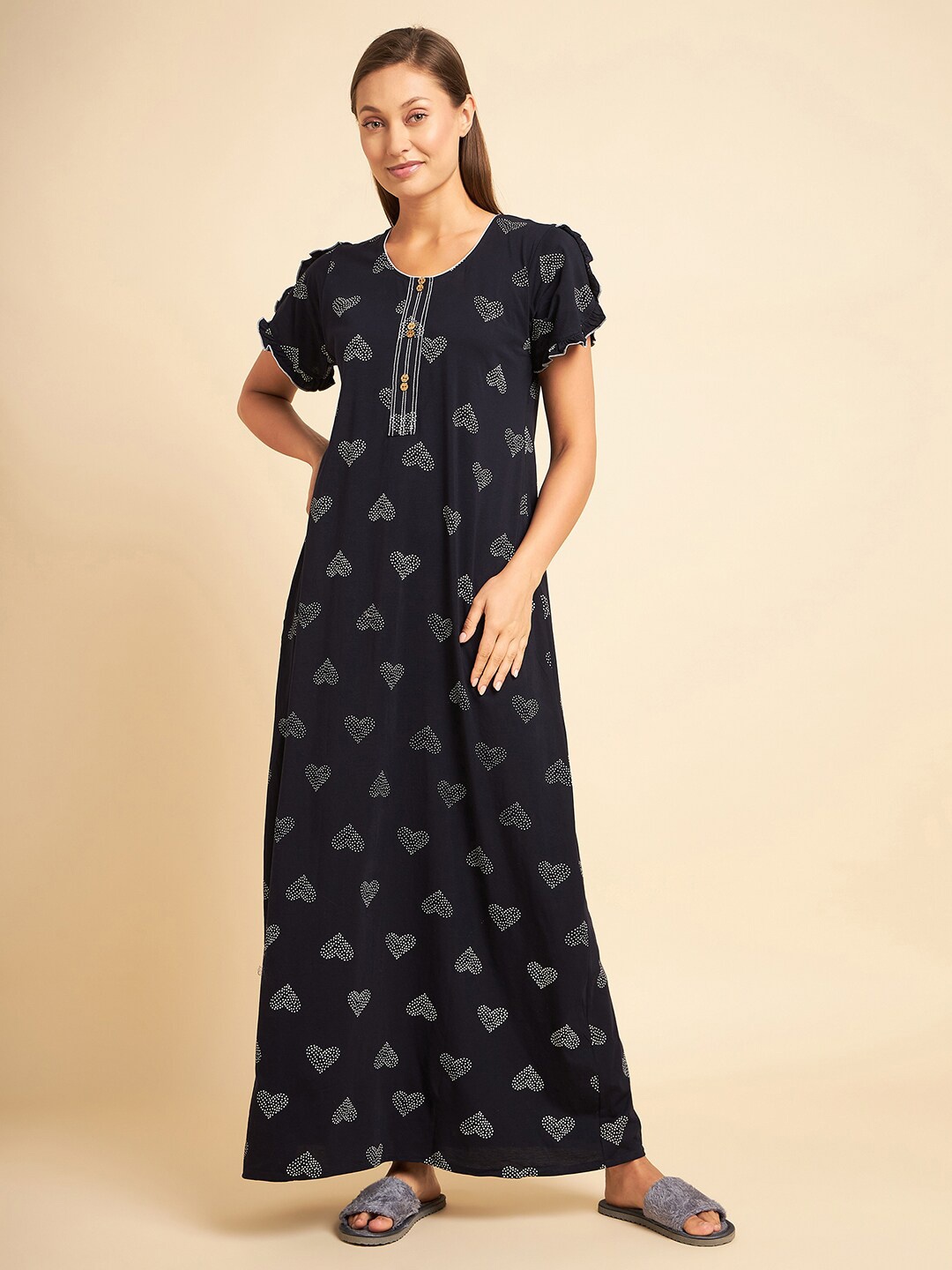 

Sweet Dreams Black Conversational Printed Pure Cotton Maxi Nightdress