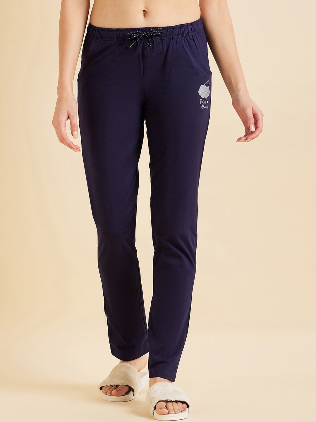 

Sweet Dreams Women Navy Blue Mid-Rise Lounge Pants
