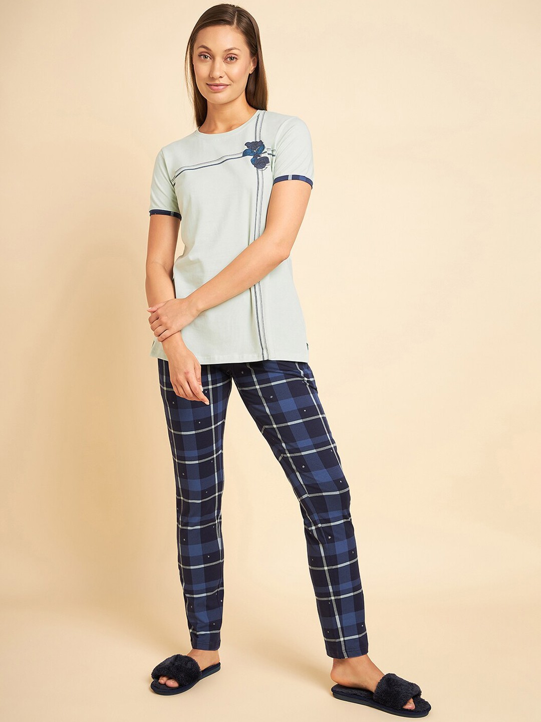 

Sweet Dreams Blue & Green Checked Pure Cotton Night Suit