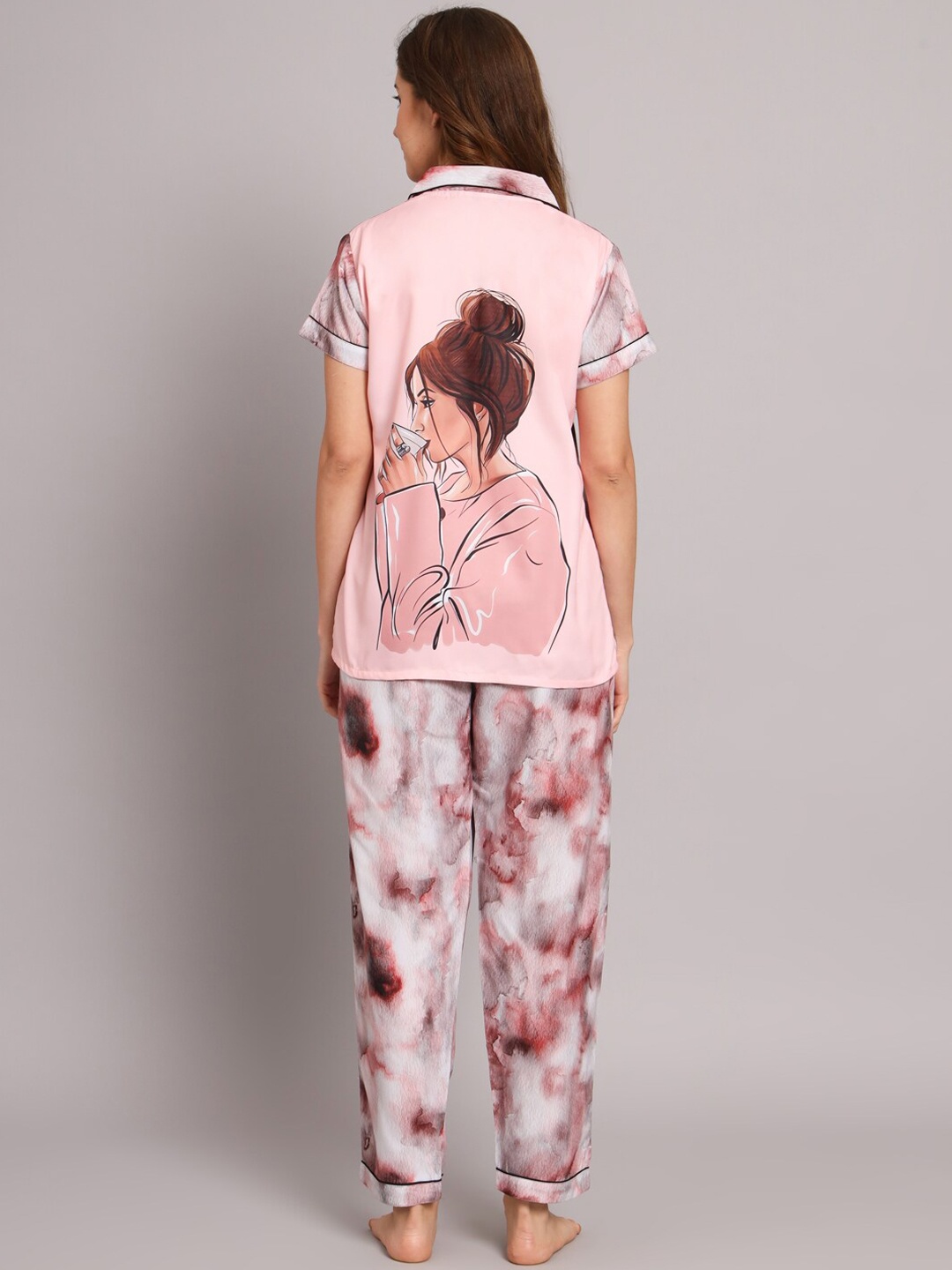 

SEPHANI Abstract Printed Night Suit, Pink