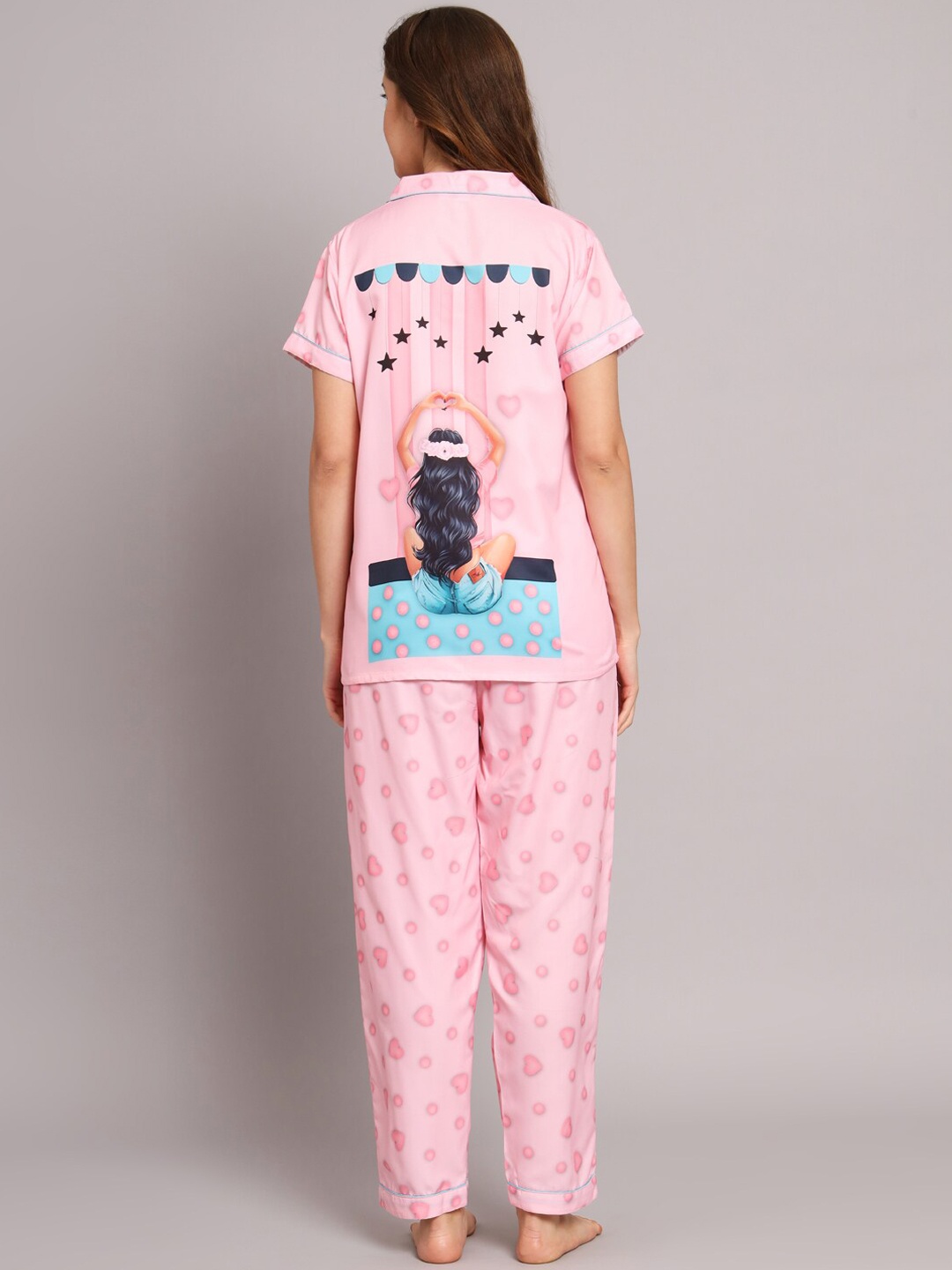 

SEPHANI Conversational Printed Night Suit, Pink