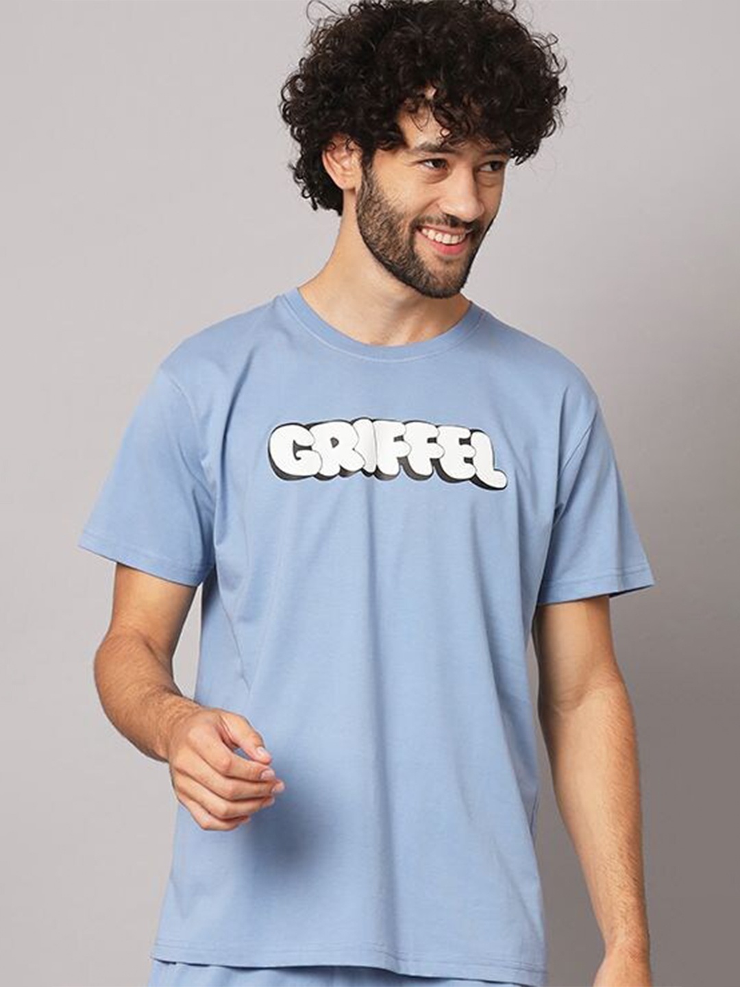 

GRIFFEL Typography Printed Pure Cotton T-shirt, Blue
