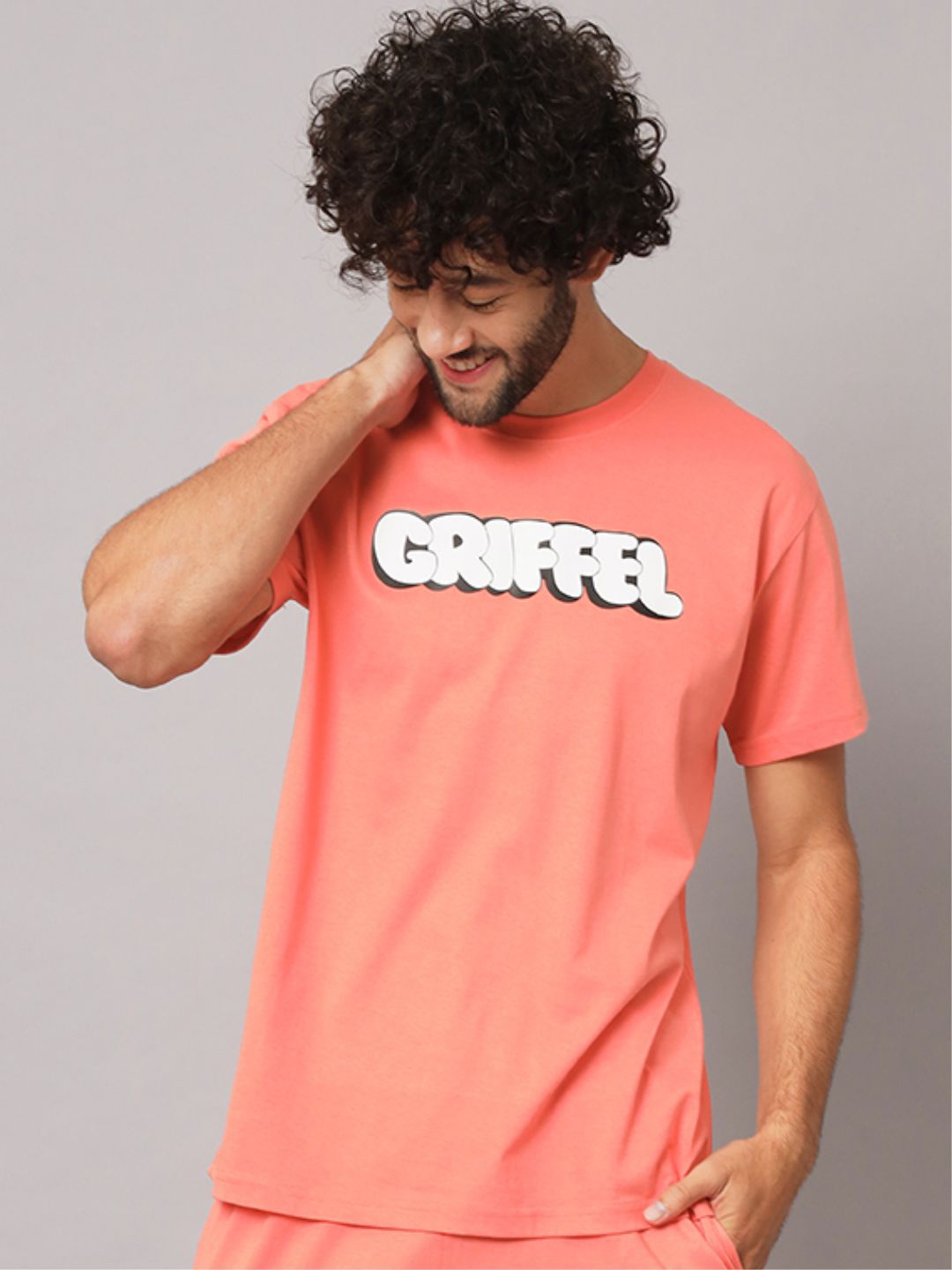 

GRIFFEL Typography Printed Pure Cotton T-shirt, Peach