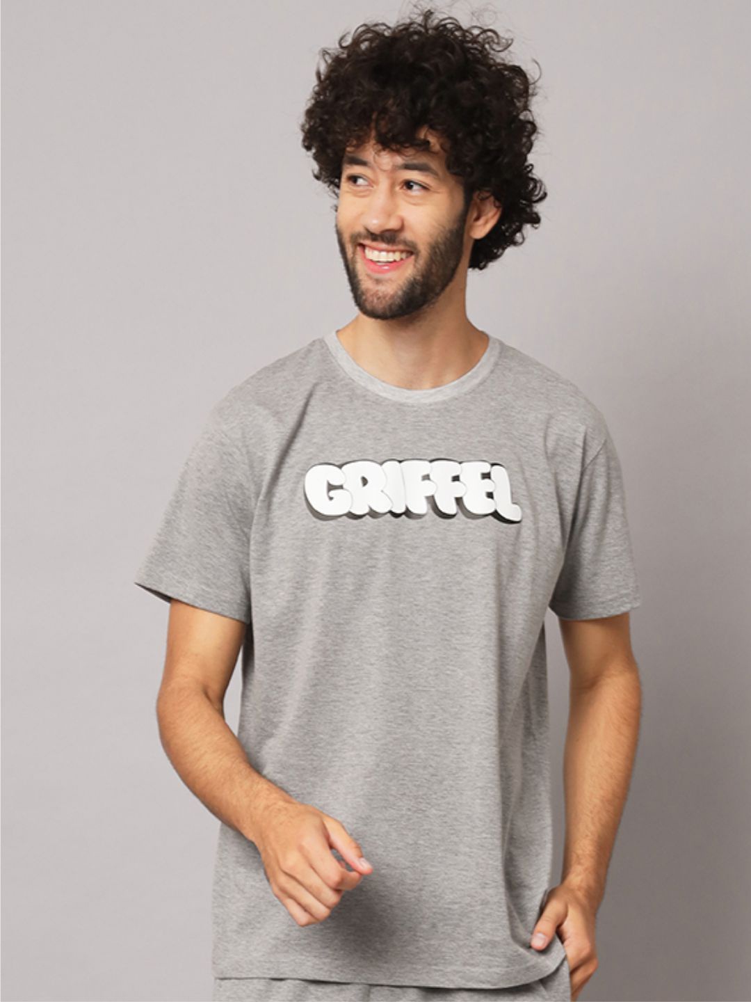 

GRIFFEL Typography Printed Cotton T-shirt, Grey