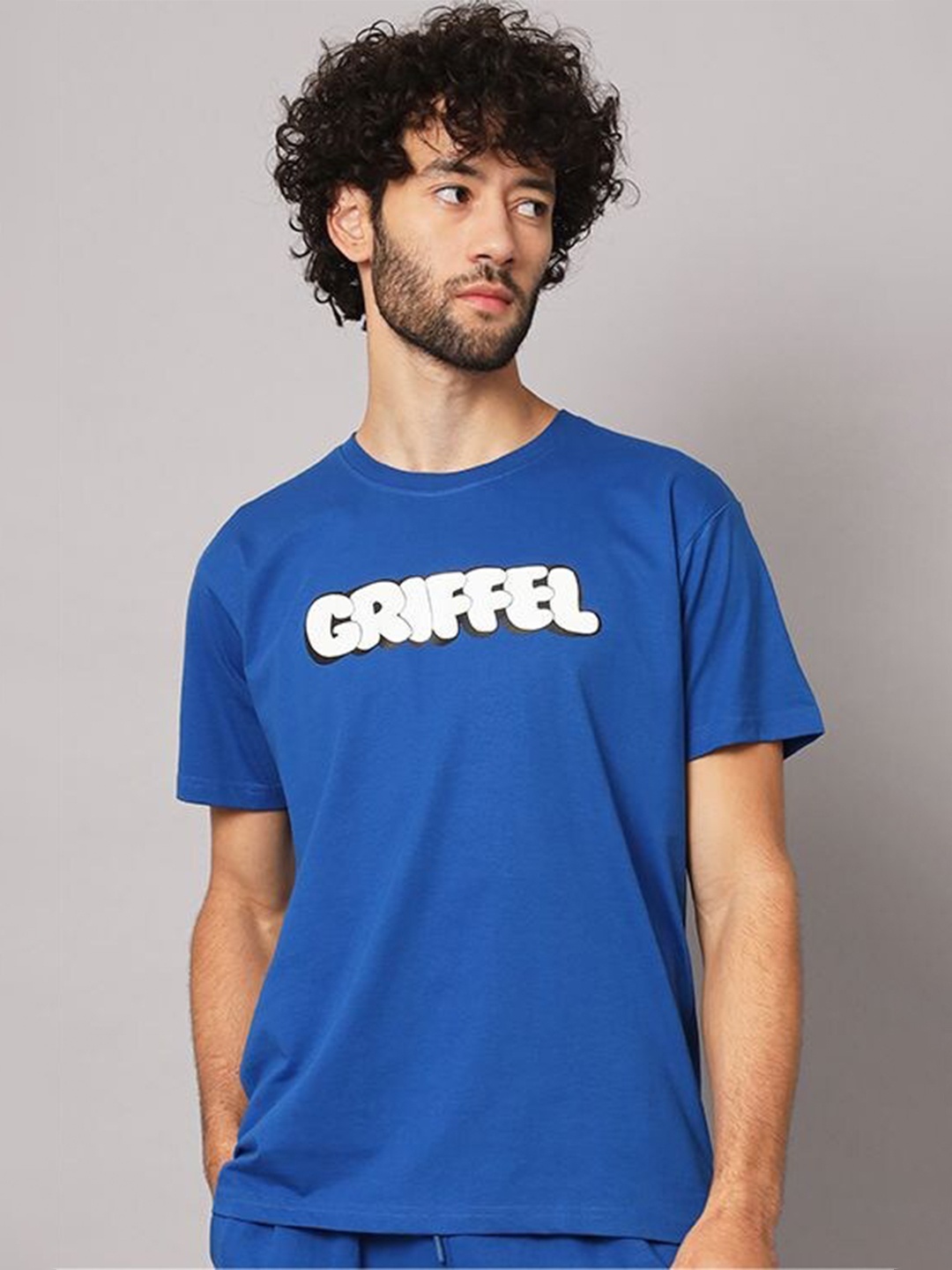 

GRIFFEL Typography Printed Pure Cotton T-shirt, Blue
