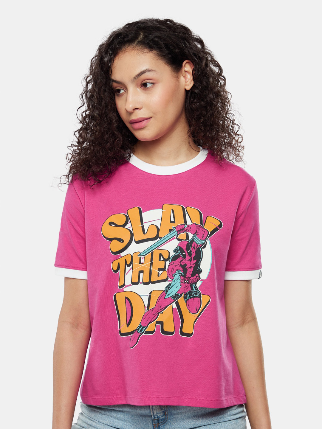 

The Souled Store Pink Deadpool Printed Pure Cotton T-shirt