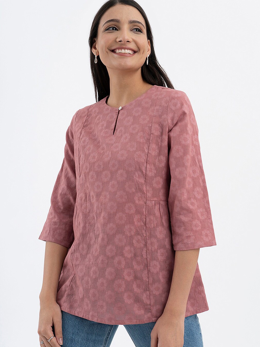 

Pink Fort Self Design Keyhole Neck Cotton Top