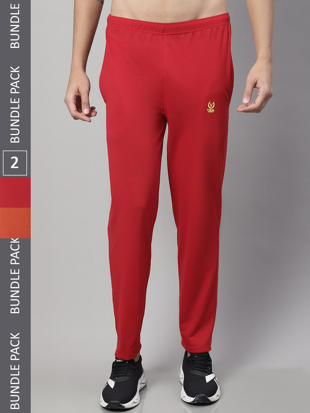 

MACK JONNEY Men Pack Of 2 Skin friendly Cotton Sports Track Pants, Red