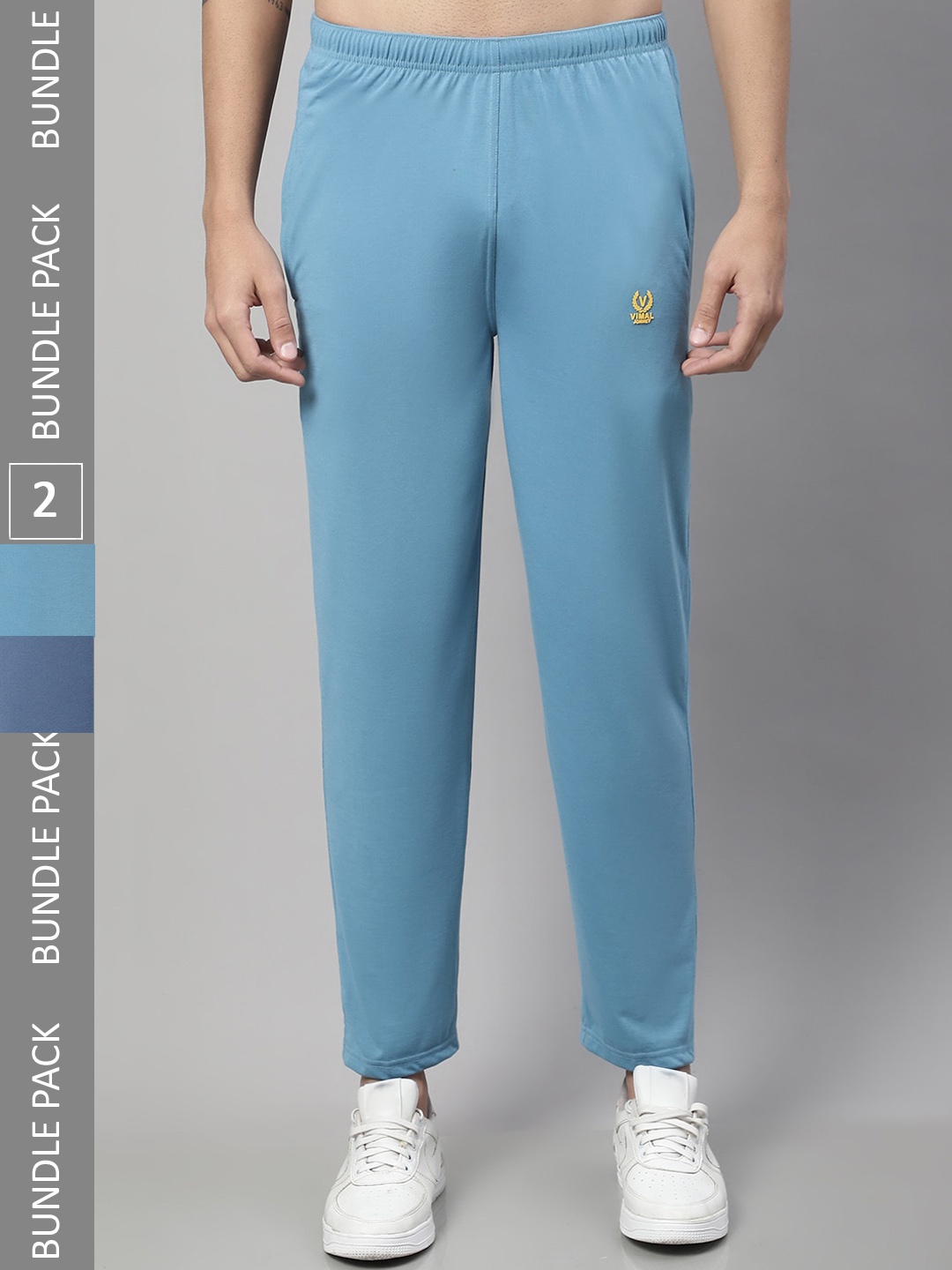 

MACK JONNEY Men Pack Of 2 Cotton Sports Track Pants, Blue