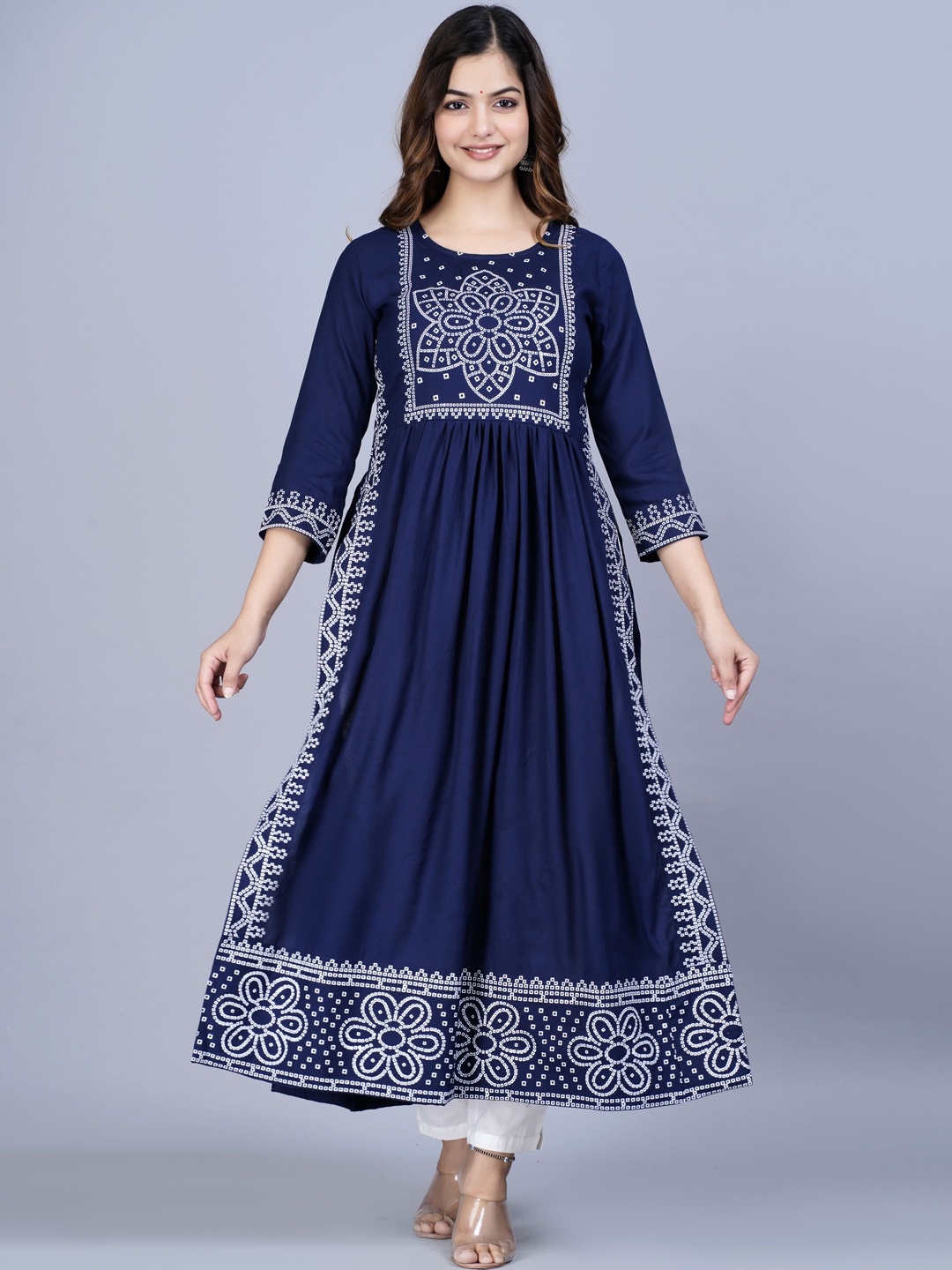 

PURSHOTTAM WALA Ethnic Motifs Printed A-Line Kurta, Blue