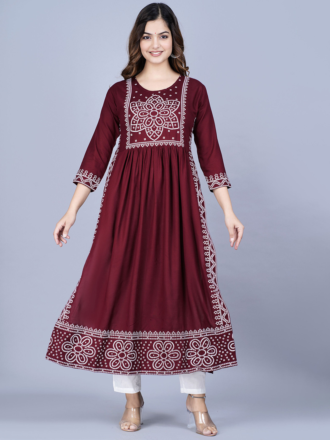 

PURSHOTTAM WALA High Slit Bandhani Printed Anarkali Kurta, Maroon