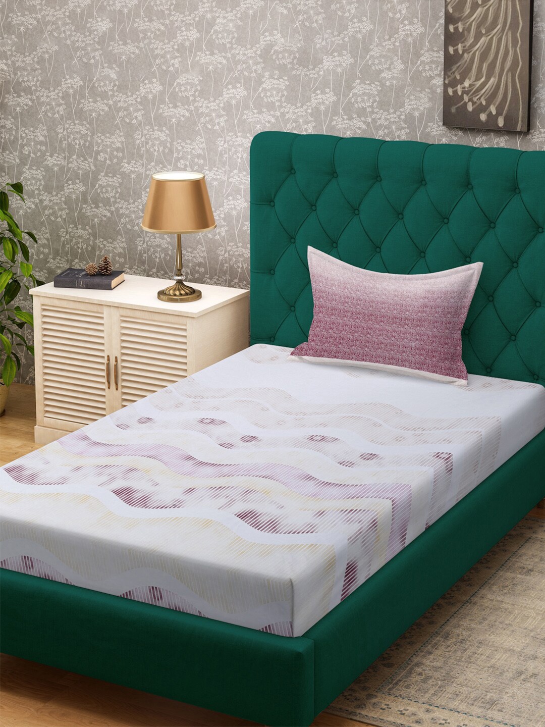 

KLOTTHE White & Maroon Abstract 400TC Pure-Cotton Single Bedsheet With 1 Pillow Cover