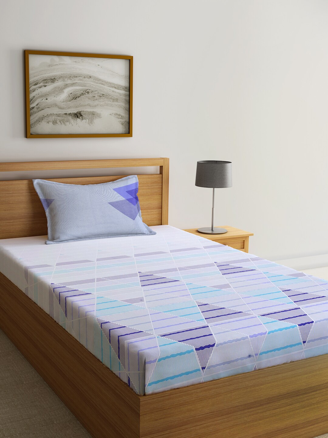 

KLOTTHE Blue Abstract Printed 400TC Pure-Cotton Single Bedsheet With 1 Pillow Cover