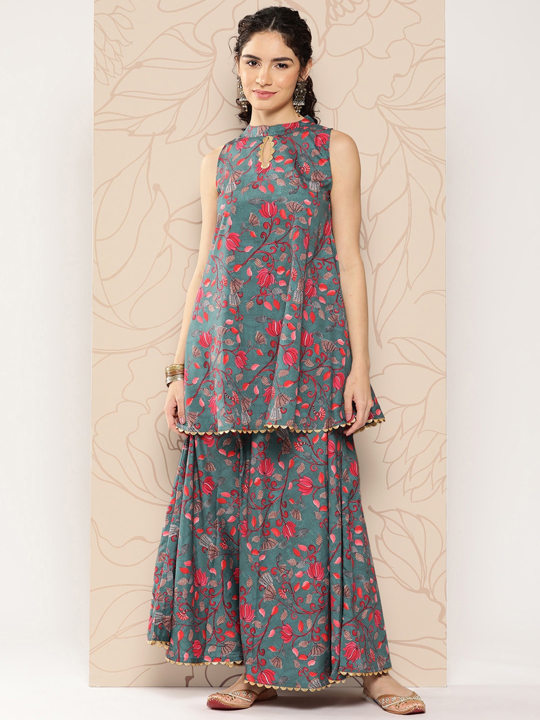 

Ahalyaa Women Floral Printed Co-Ords, Green