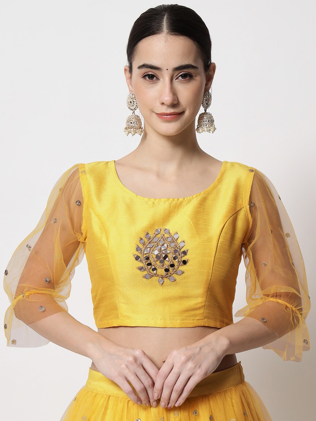 

studio rasa Ethnic Motifs Embroidered Bell Sleeves Crop Top, Yellow