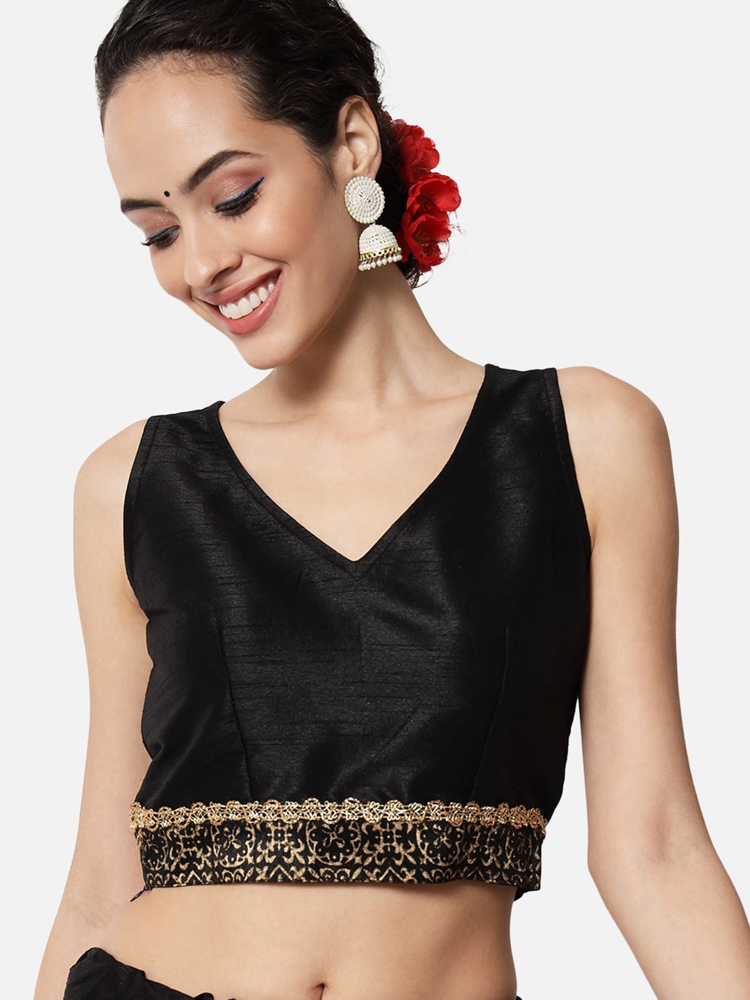 

studio rasa V-Neck Lace Up Crop Top, Black