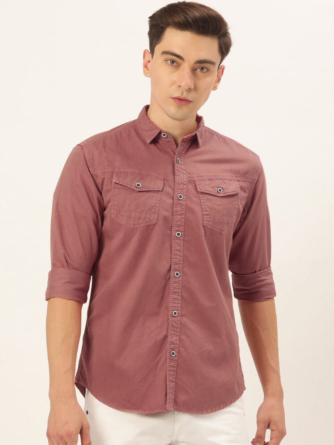 

IVOC Slim Fit Pure Cotton Casual Shirt, Pink