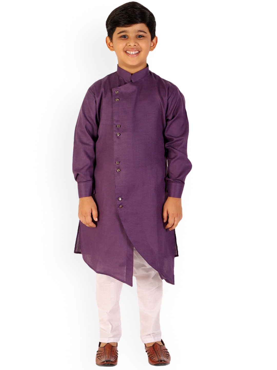 

Pro-Ethic STYLE DEVELOPER Boys Mandarin Collar Asymmetric Kurta with Pyjamas, Purple