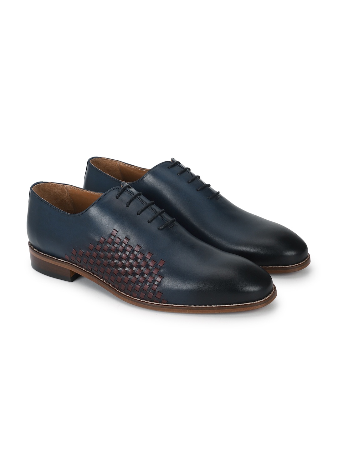 

MOLYER Men Textured Leather Formal Oxfords, Navy blue