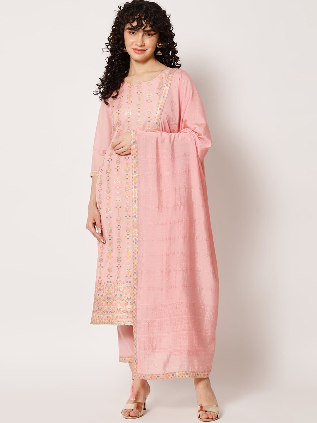 

Shopping Queen Ethnic Motifs Woven Design Kurta With Trousers & Dupatta, Pink