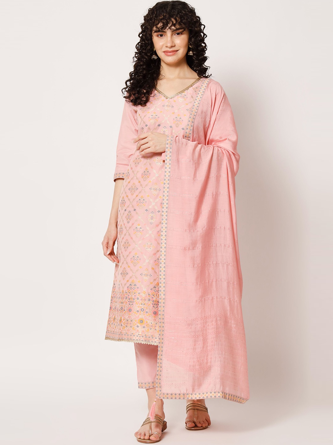 

Shopping Queen Ethnic Motifs Woven Design Kurta With Trousers & Dupatta, Pink